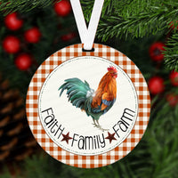 Christmas Ornament - Rooster Ornament - Faith Family Farm - Farmhouse Ornament - Double Sided Ornament - Metal Ornament - ORN9