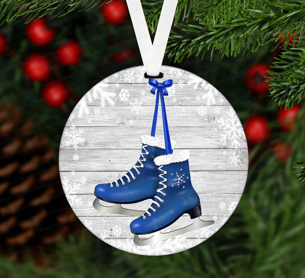 Christmas Ornament - Ice Skates Ornament - Snowflake Ornament - Merry Christmas Ornament - Double Sided Ornament - Metal Ornament - ORN19