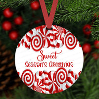 Christmas Ornament - Seasons Greetings - Peppermint Ornament - Candy Cane Ornament - Double Sided Ornament - Metal Ornament - ORN21
