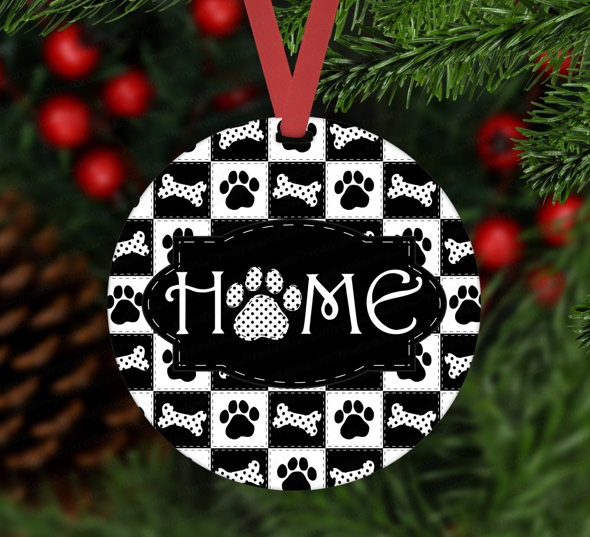 Christmas Ornament - Dog Ornament - Paw Print Ornament - Home Ornament - Double Sided Ornament - Metal Ornament - ORN22