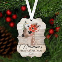Babys First Christmas Ornament - Deer Ornament - Childrens Ornament - Girls Ornament - Double Sided Ornament - Metal Ornament - ORN31