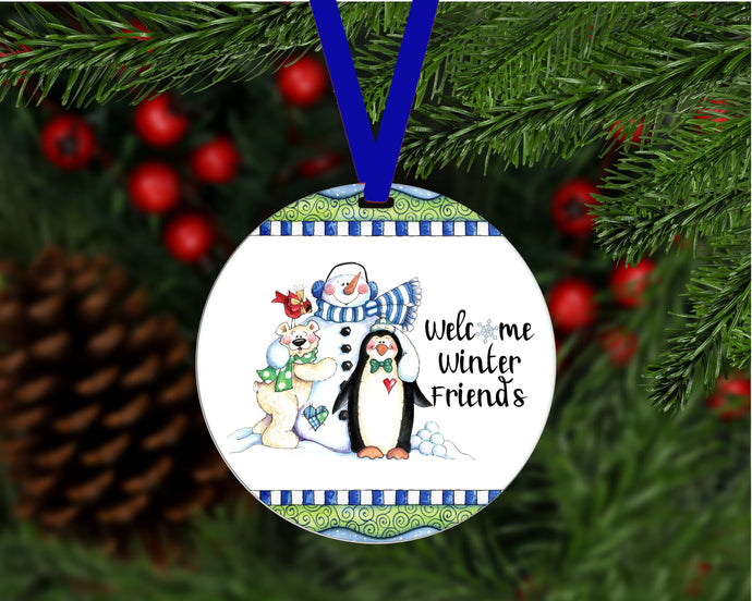 Christmas Ornament - Snowman Ornament - Penguin Ornament  - Snowflake Ornament - Polar Bear - Double Sided Ornament - Metal Ornament - ORN34