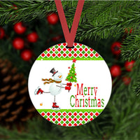 Christmas Ornament - Snowman Ornament - Ice Skating - Christmas Tree Ornament - Double Sided Ornament - Metal Ornament - ORN36