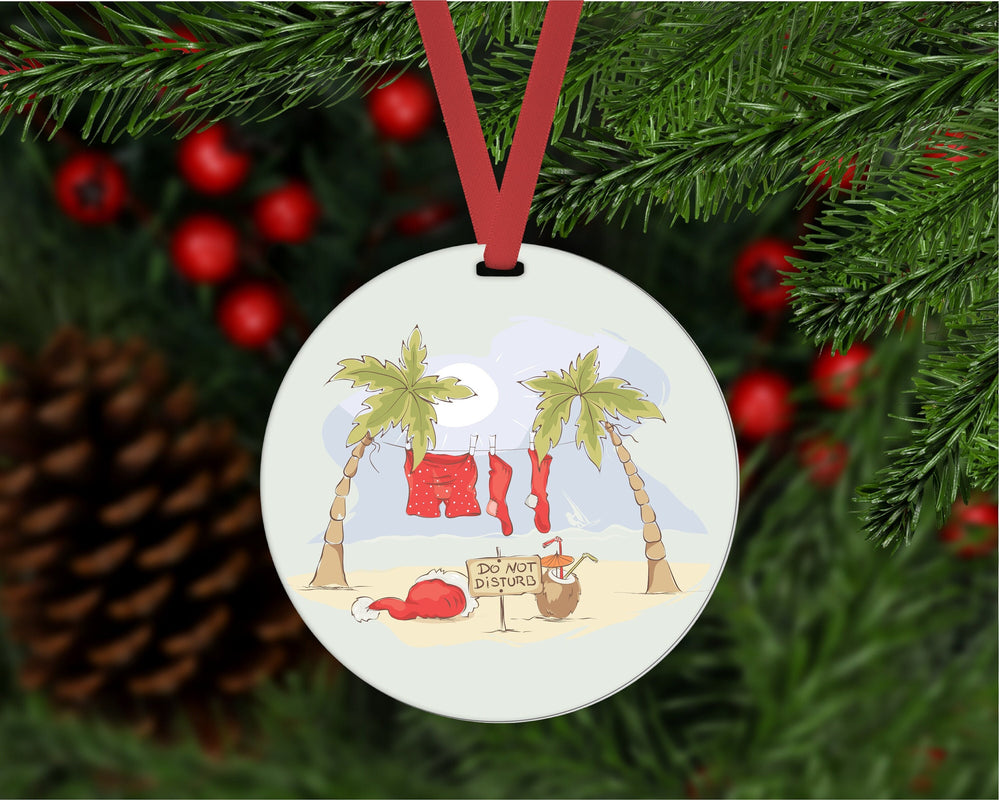 Christmas Ornament - Santa Ornament - Beach Christmas - Tropical Christmas - Double Sided Ornament - Metal Ornament - ORN39