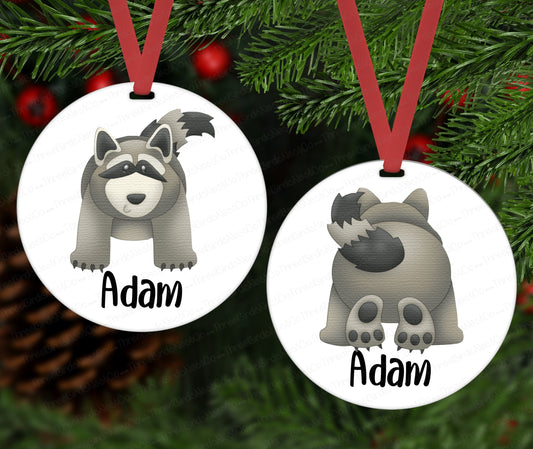 Babys First Christmas Ornament - Raccoon Ornament - Childrens Ornament - Personalized - Double Sided Ornament - Metal Ornament - ORN46