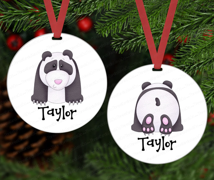 Babys First Christmas Ornament - Panda Ornament - Childrens Ornament - Personalized - Double Sided Ornament - Metal Ornament - ORN47