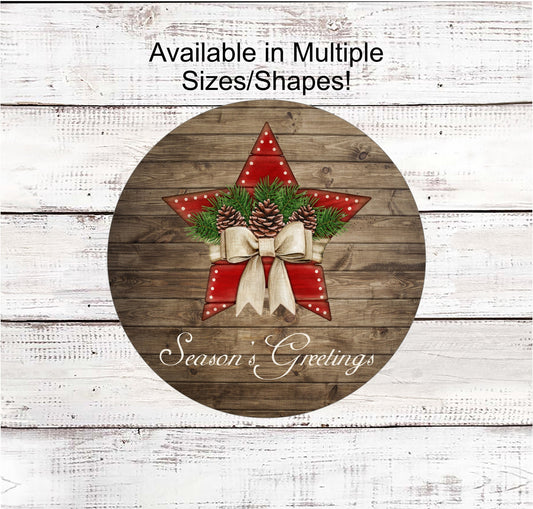 Christmas Wreath Signs - Seasons Greetings Sign - Rustic Christmas - Rustic Star Sign - Farmhouse Sign - Christmas Greenery - Wreath Centers