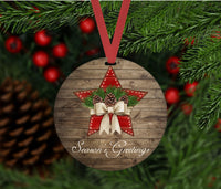
              Merry Christmas Ornament - Rustic Farmhouse Ornament - Seasons Greetings - Star Ornament - Double Sided Ornament - Metal Ornament- ORN64
            