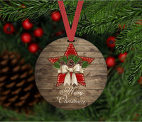 
              Merry Christmas Ornament - Rustic Farmhouse Ornament - Seasons Greetings - Star Ornament - Double Sided Ornament - Metal Ornament- ORN64
            