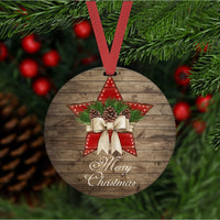 Merry Christmas Ornament - Rustic Farmhouse Ornament - Seasons Greetings - Star Ornament - Double Sided Ornament - Metal Ornament- ORN64