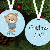 Teddy Bear Ornament - Babys First Christmas Ornament - Childrens Ornament - Boys Ornament - Double Sided Ornament - Metal Ornament - ORN72