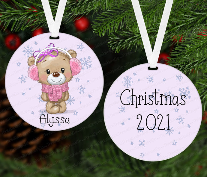Teddy Bear Ornament - Babys First Christmas Ornament - Childrens Ornament - Girls Ornament - Double Sided Ornament - Metal Ornament - ORN73