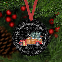 Christmas Ornament - Old Red Truck - Dashing Through the Snow - Golden Retriever Ornament - Double Sided Ornament - Metal Ornament- ORN65