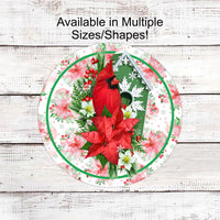 Christmas Wreath Signs - Cardinal Wreath Sign - Winter Welcome Sign - Christmas Signs - Poinsettia Sign - Birdhouse Sign