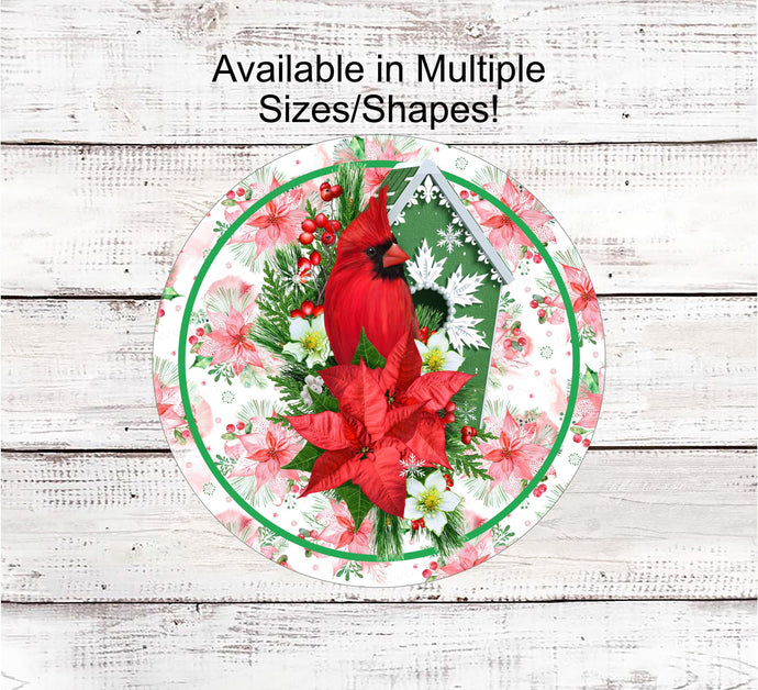 Christmas Wreath Signs - Cardinal Wreath Sign - Winter Welcome Sign - Christmas Signs - Poinsettia Sign - Birdhouse Sign