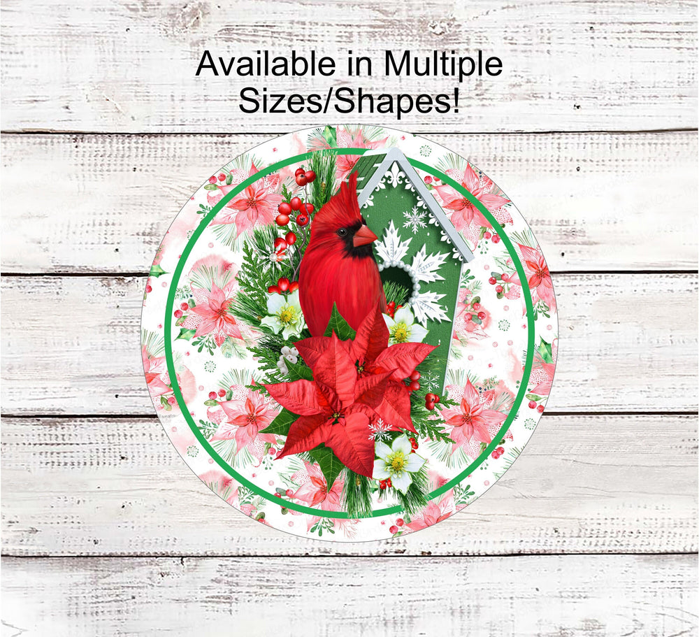 Christmas Wreath Signs - Cardinal Wreath Sign - Winter Welcome Sign - Christmas Signs - Poinsettia Sign - Birdhouse Sign