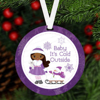 Christmas Ornament - African American Girl - Baby Its Cold Outside - Black Girl Art - Double Sided Ornament - Metal Ornament - ORN11