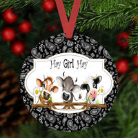 Christmas Ornament - Cow Ornament - Hay Girl - Farmhouse Ornament - Farm Animals Ornament - Double Sided Ornament - Metal Ornament - ORN10