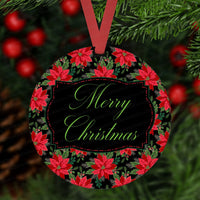 Christmas Ornament - Poinsettia Ornament - Merry Christmas Ornament - Double Sided Ornament - Metal Ornament - ORN8