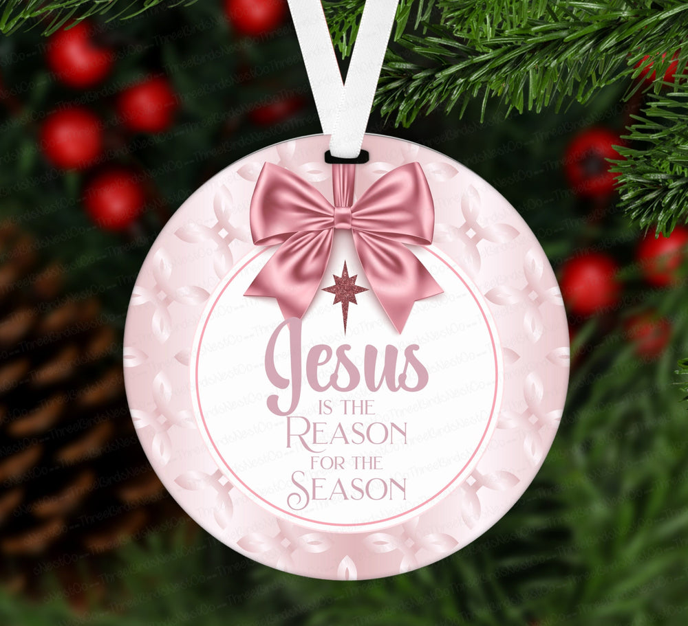 Christmas Ornament - Jesus is the Reason - Christmas Begins with Christ - Rose Gold Ornament - Double Sided Ornament - Metal Ornament - ORN6