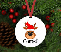 
              Merry Christmas Ornament - Santas Reindeer Ornament Set - Double Sided Ornament - Metal Ornament- ORN78
            