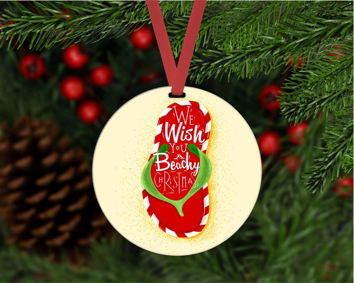 Christmas Ornament - Flip Flop Ornament - Beach Christmas - Tropical Christmas - Double Sided Ornament - Metal Ornament - ORN41