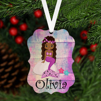Christmas Ornament - Mermaid Ornament - Beach Christmas - Black Mermaid - Double Sided Ornament - Metal Ornament - ORN42