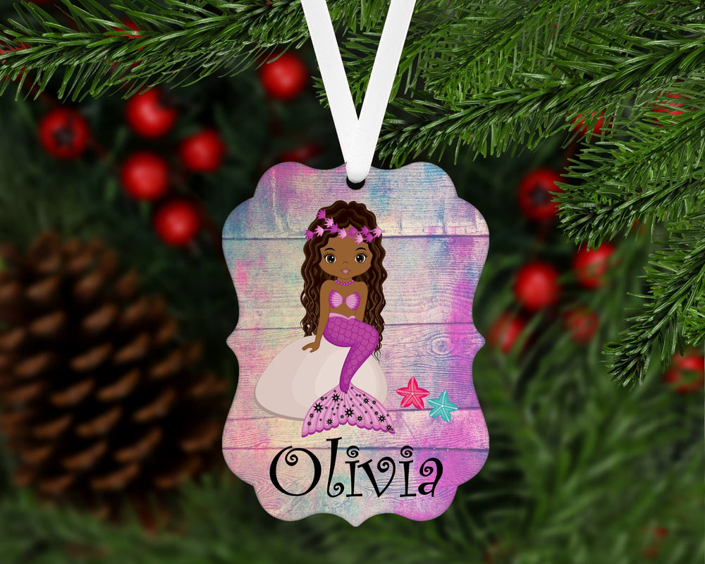 Christmas Ornament - Mermaid Ornament - Beach Christmas - Black Mermaid - Double Sided Ornament - Metal Ornament - ORN42