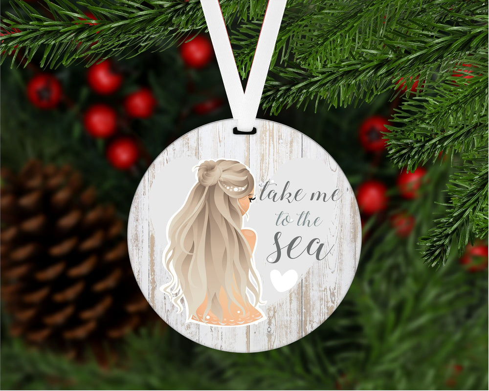 Christmas Ornament - Mermaid Ornament - Beach Christmas - Take Me to the Sea - Double Sided Ornament - Metal Ornament - ORN43