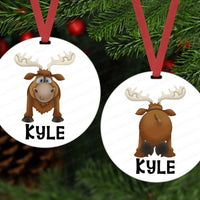 Babys First Christmas Ornament - Moose Ornament - Childrens Ornament - Personalized - Double Sided Ornament - Metal Ornament - ORN45