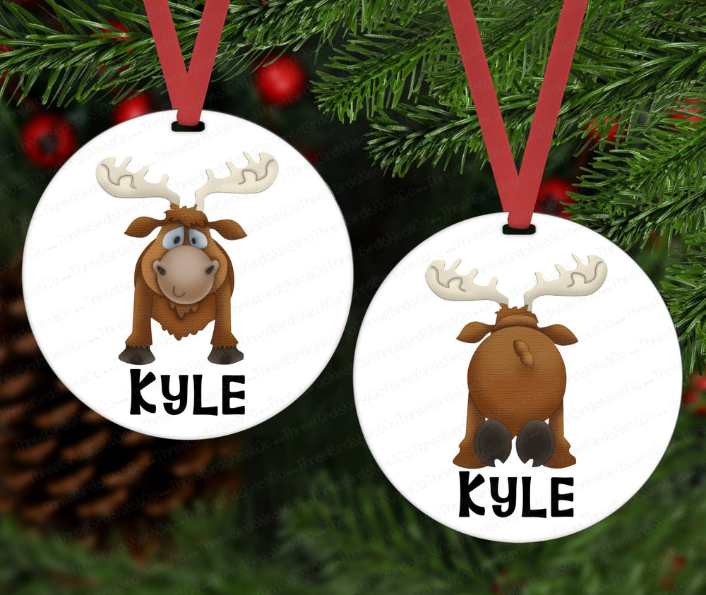 Babys First Christmas Ornament - Moose Ornament - Childrens Ornament - Personalized - Double Sided Ornament - Metal Ornament - ORN45