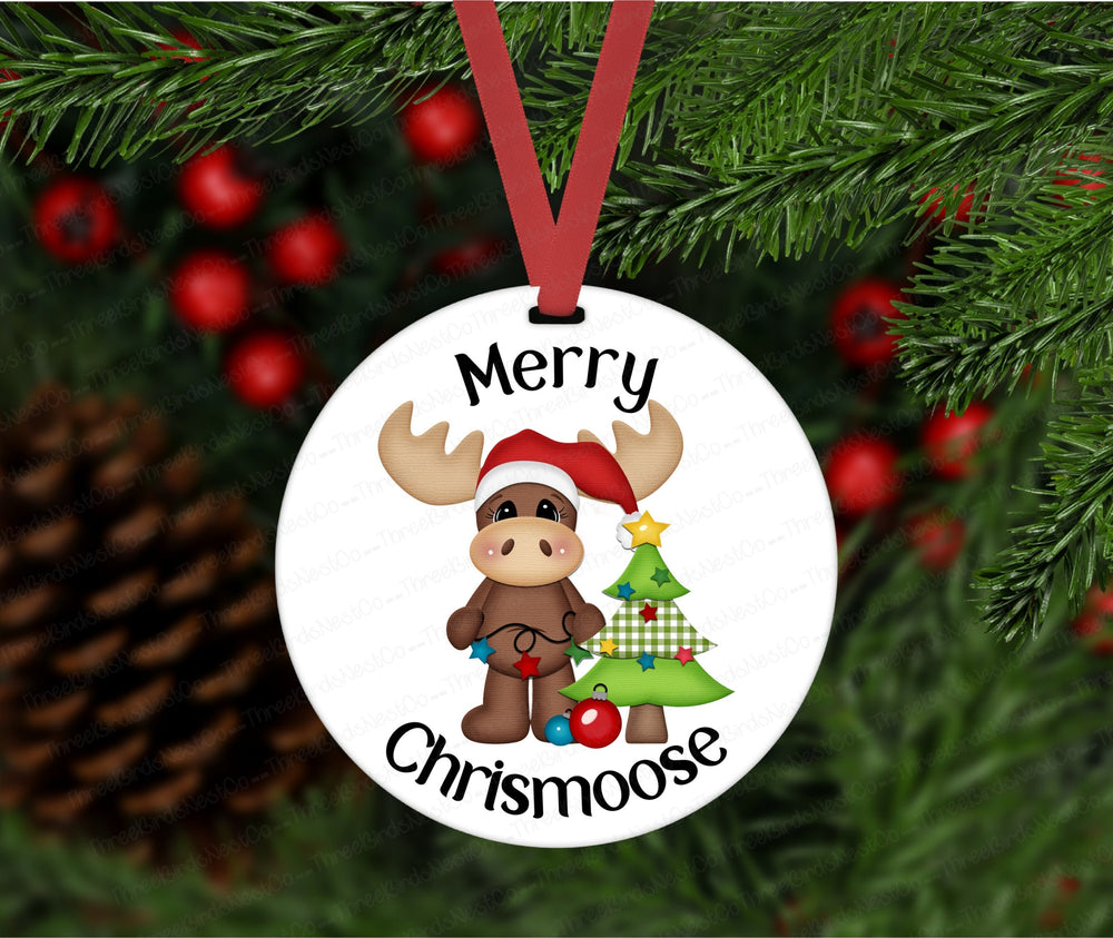 Babys First Christmas Ornament - Moose Ornament - Childrens Ornament - Personalized - Double Sided Ornament - Metal Ornament - ORN48