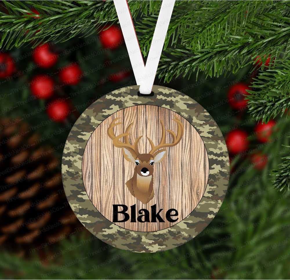 Boys Christmas Ornament - Camo Ornaments - Hunting Ornament - Whitetail Deer Ornament - Double Sided Ornament - Metal Ornament - ORN49