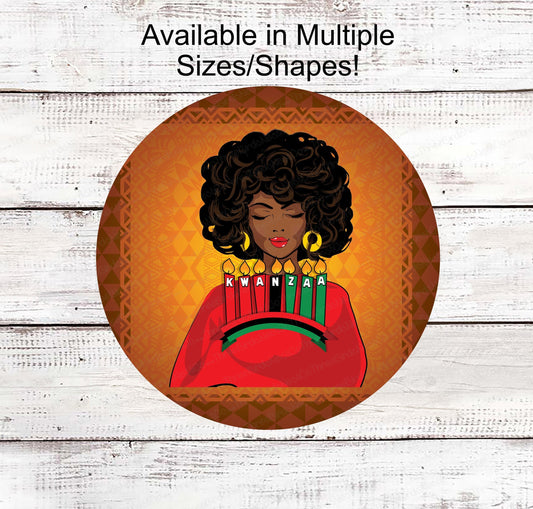 Kwanzaa Sign - African American Art - African Heritage - Black Christmas - Black Woman Art - Christmas Wreath Signs