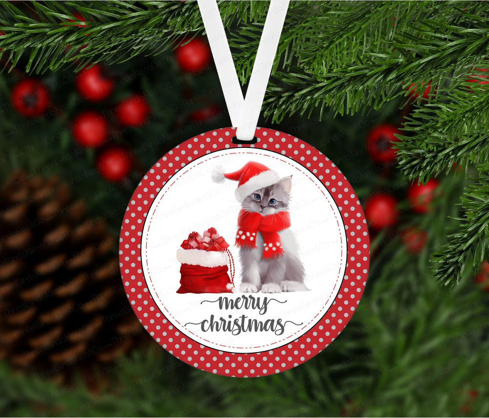 Merry Christmas Ornament - Cat Ornament - Pet Ornament - Rescue Pet - Cat Lover Gifts - Double Sided Ornament - Metal Ornament- ORN77