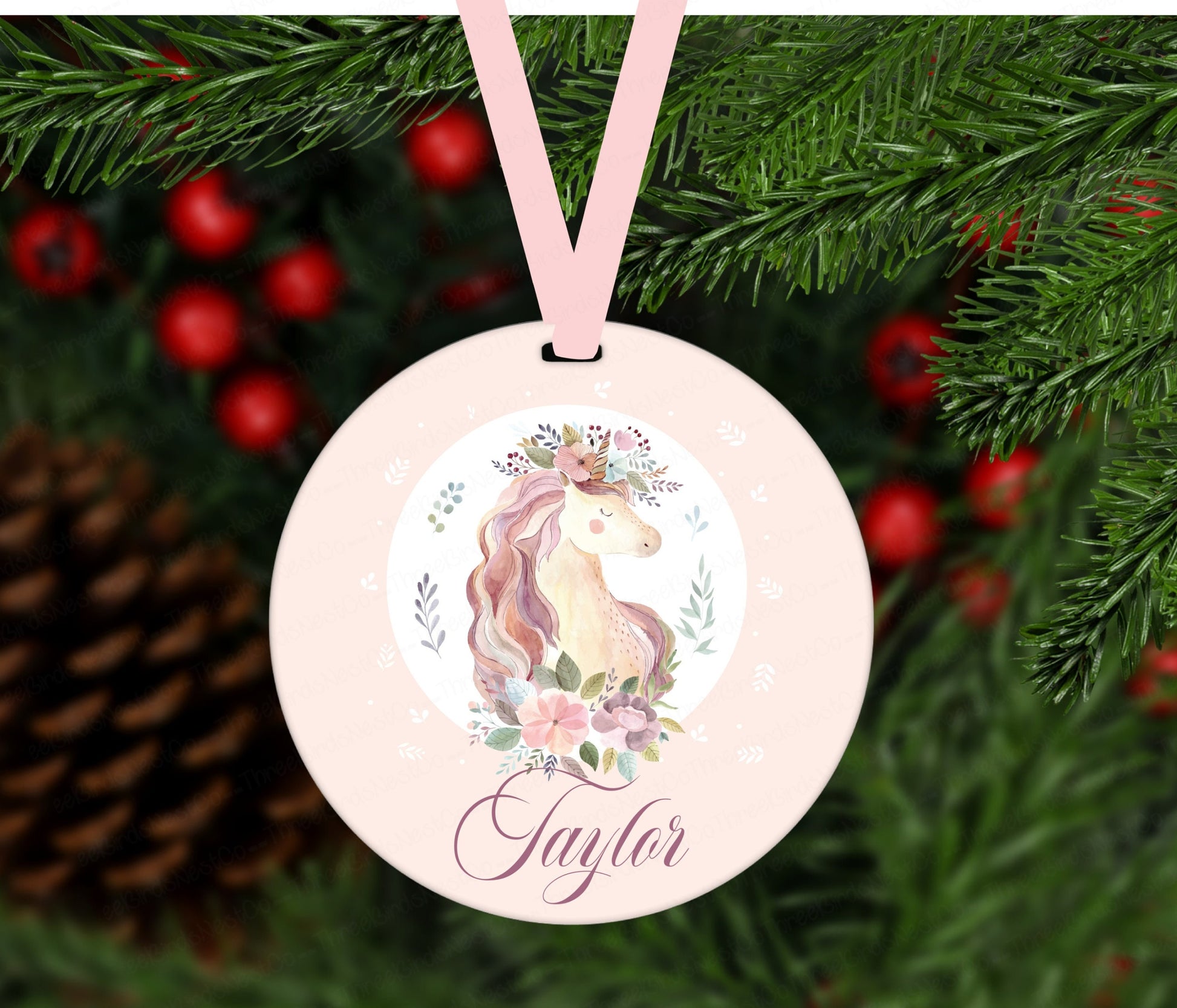 Unicorn Ornament - Unicorn Lover Gift - Childrens Ornament - Girls Ornament - Double Sided Ornament - Metal Ornament - ORN83