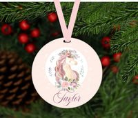 
              Unicorn Ornament - Unicorn Lover Gift - Childrens Ornament - Girls Ornament - Double Sided Ornament - Metal Ornament - ORN83
            
