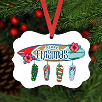 Beach Christmas Ornament - Surfboard Ornament - Flip Flops Ornament - Double Sided Ornament - Metal Ornament - ORN85