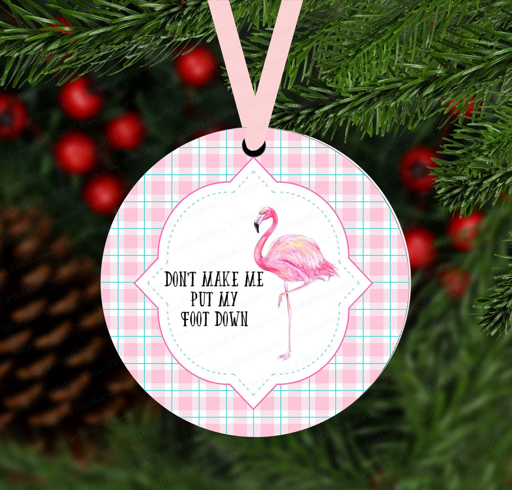 Beach Christmas Ornament - Flamingo Ornament - Pink Christmas - Double Sided Ornament - Metal Ornament - ORN90