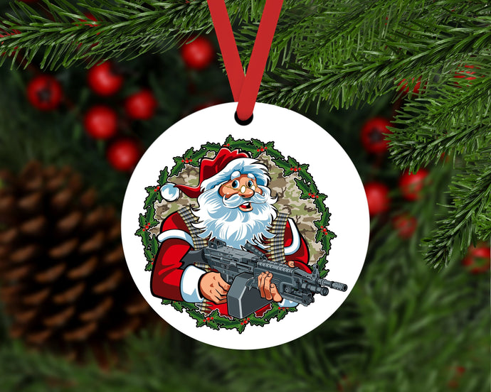 Santa Claus Ornament - 2nd Amendment Ornament - Gun Ornament - Masculine Ornament - Double Sided Ornament - Metal Ornament - ORN106