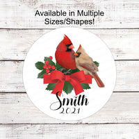 Christmas Wreath Signs - Cardinals Wreath Sign - Male and Female Cardinals - Personalized Sign - Winter Welcome Sign - Holly Sign