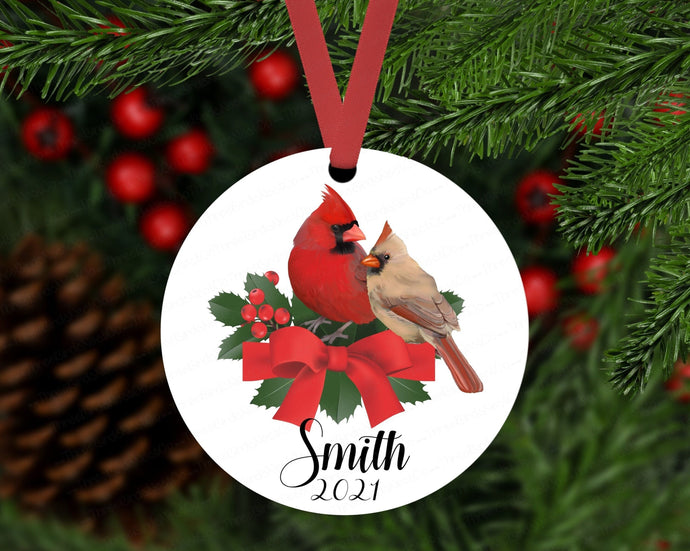 Personalized Ornament - Cardinal Ornament - Family Name Ornament - Custom Ornament - Double Sided Ornament - Metal Ornament - ORN109