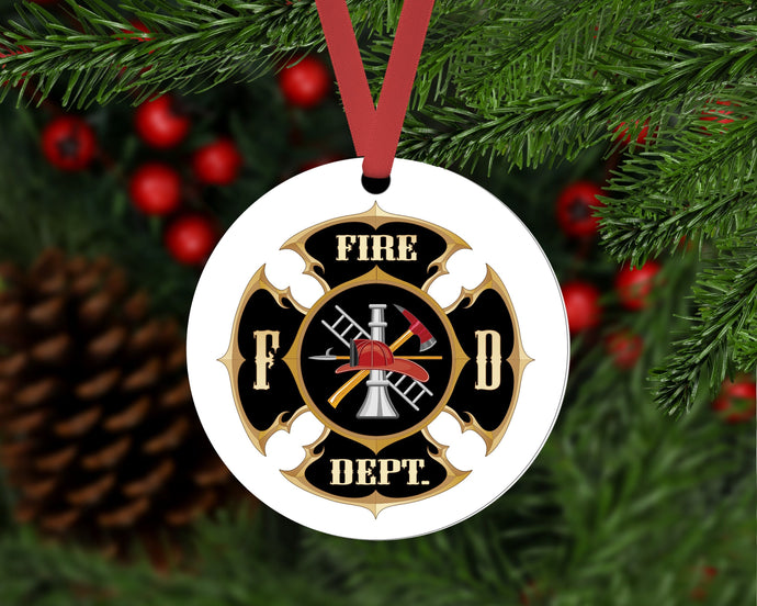 Christmas Ornament - Firefighter Ornament - Firefighter Gifts - Firefighter Shield - Double Sided Ornament - Metal Ornament - ORN111