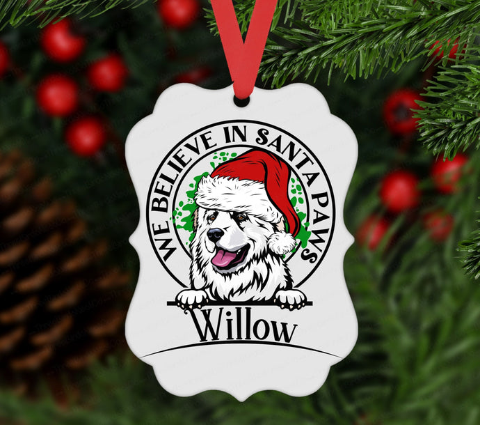 Christmas Ornament - Great Pyrenees - Dog Ornament - Santa Paws - Rescue Pet Ornament - Double Sided Ornament - Metal Ornament - ORN112