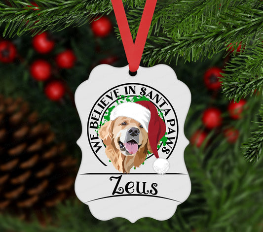 Christmas Ornament - Golden Retriever - Dog Ornament - Santa Paws - Rescue Pet Ornament - Double Sided Ornament - Metal Ornament - ORN114