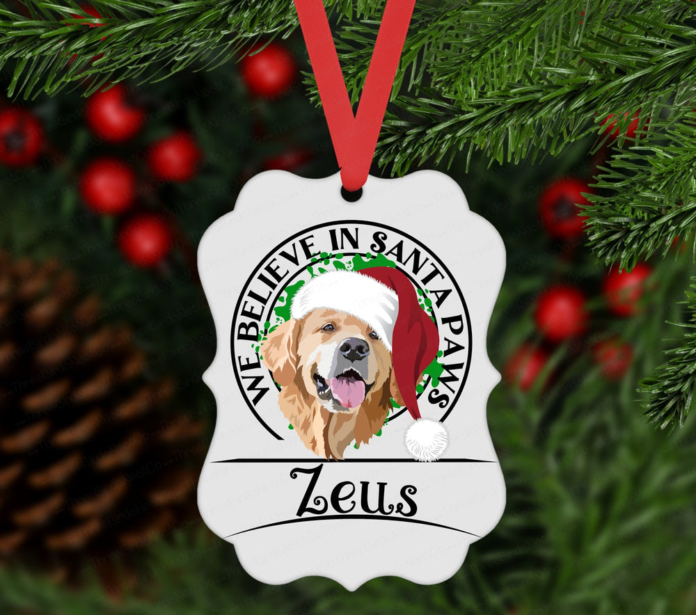 Christmas Ornament - Golden Retriever - Dog Ornament - Santa Paws - Rescue Pet Ornament - Double Sided Ornament - Metal Ornament - ORN114