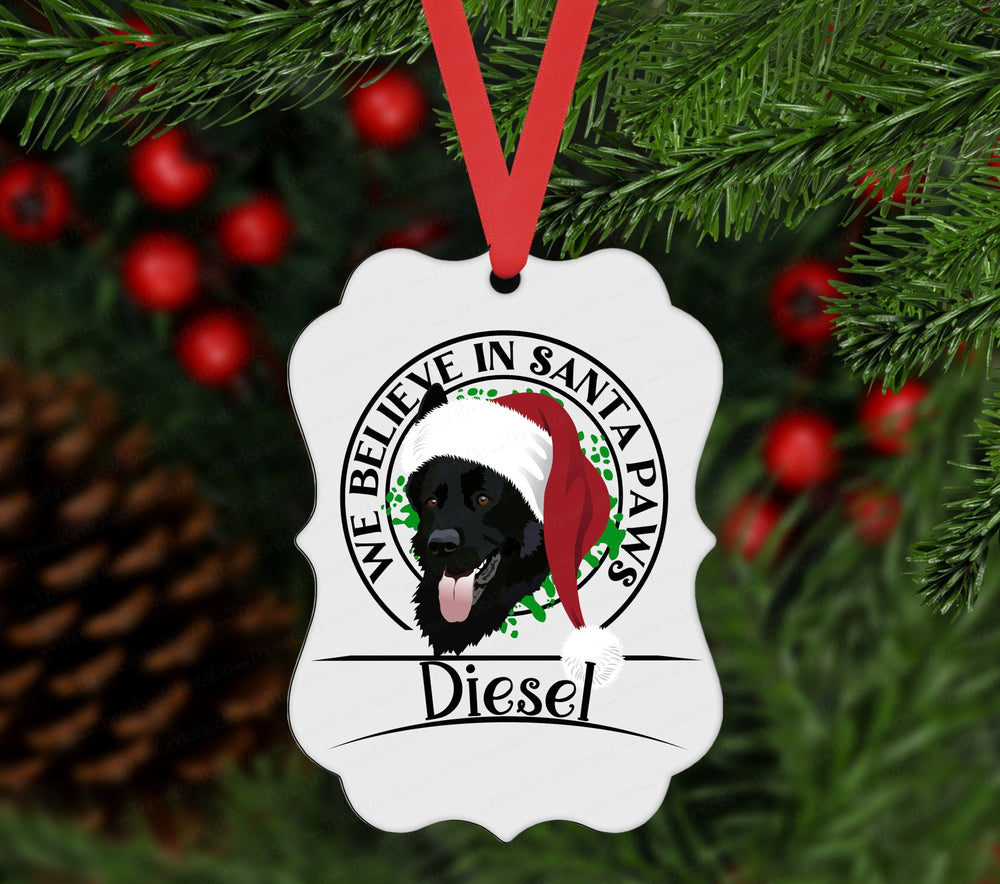 Christmas Ornament - Black German Shepherd - Dog Ornament - Santa Paws - Rescue Pet - Double Sided Ornament - Metal Ornament - ORN116