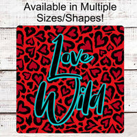 
              Valentines Day Wreath Sign - Wild Love Sign - Leopard Print Sign - Hearts Sign - Leopard and Turquoise
            