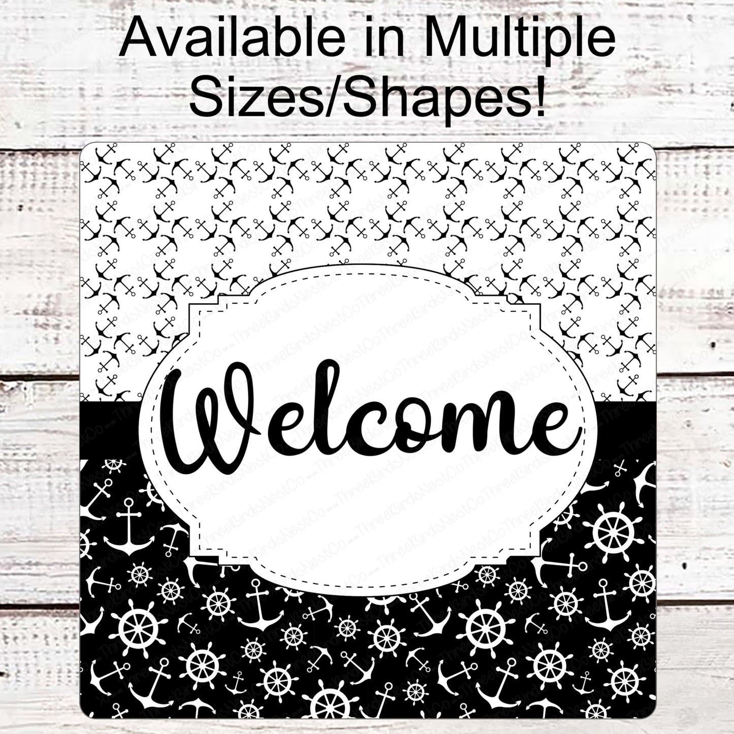 Beach Wreath Sign - Beach Sign - Nautical Sign - Anchor Sign - Monochrome Sign