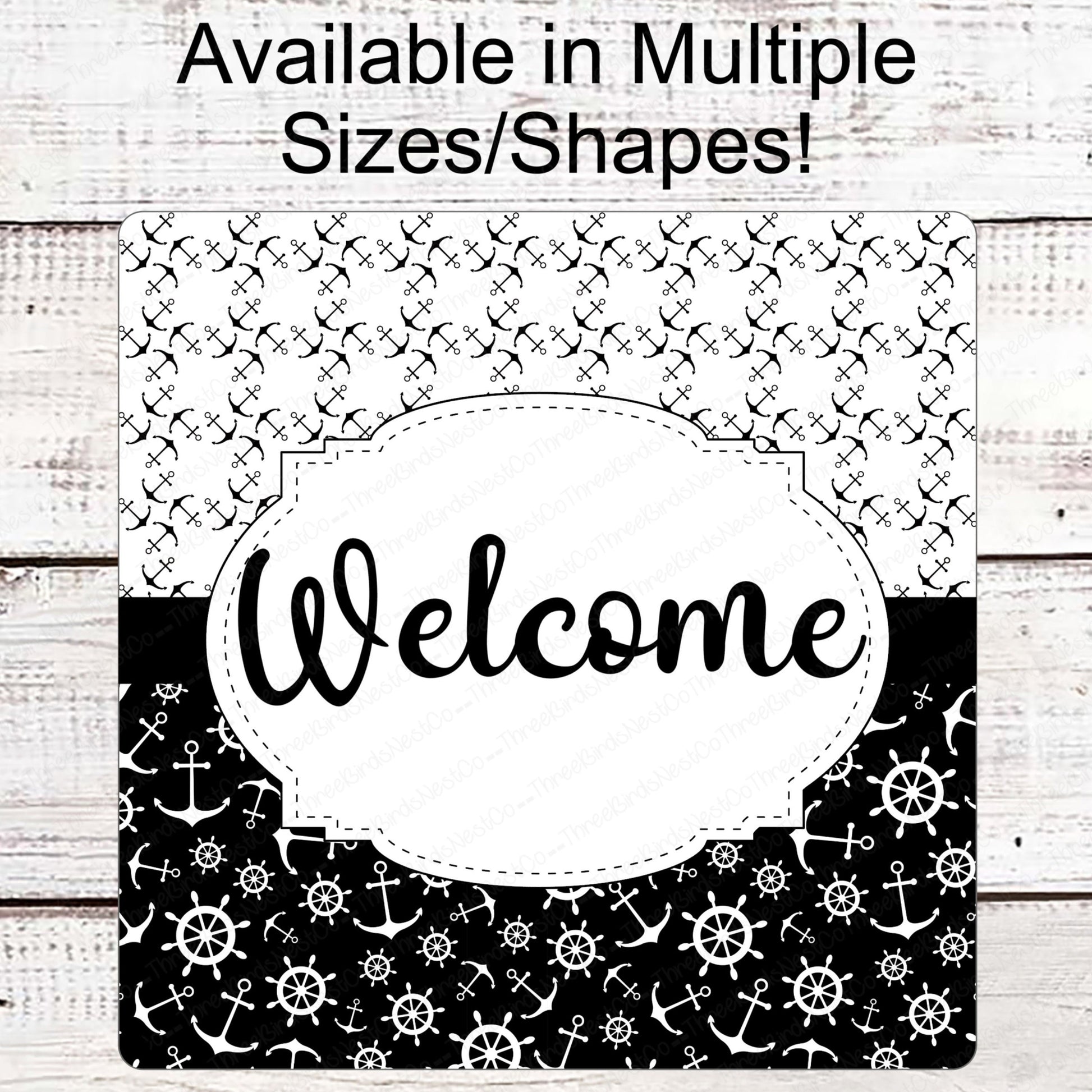 Beach Wreath Sign - Beach Sign - Nautical Sign - Anchor Sign - Monochrome Sign